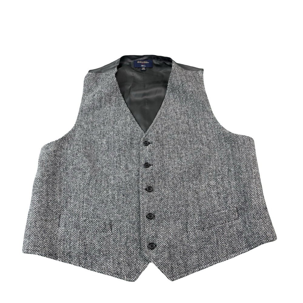 Brooks Brothers 1818 Madison Harris Tweed Wool Vest Gray Herringbone 48R